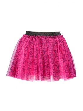 Girls' Hot Pink Floral Tulle Skirt with Glitter Waistband